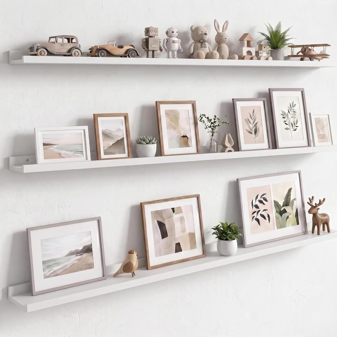 WOPITUES Floating Shelves for Wall, 56" Picture Ledge Shelf with Lip, White, 56in