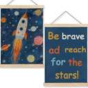 URLLUAE Rocket Space Wall Art Posters for Kids Room, Outer Space Planet Motivational Poster Hanger Frame for Boys Bedroom Classroom Nursery Playroom Wall Decor, 12x16 Inch Set of 2