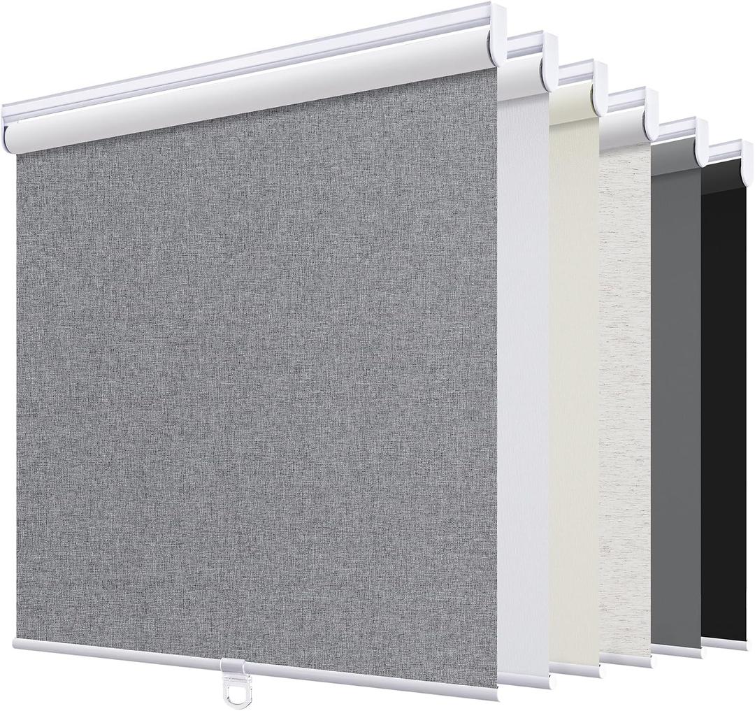 SUNOFF Blackout Cordless Roller Shades Blinds,24" W x 72" H,Heather Grey