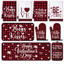 VitalCozy 10 Pcs Valentine's Day Buffalo Plaid Kitchen Decor Set Oven Mitts and Pot Holders Heart Kitchen Towels and Rugs for Chef Baking Cooking Grilling BBQ Gift