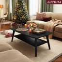 LUCKIIA Coffee Table Small Solid Wood Center Table Mid Century Vintage Living Room Coffee Table, Walnut 47.24 Inch