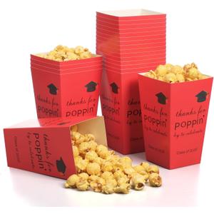Fullhawl 50 Pcs Class of 2026 Graduation Party Popcorn Boxes 6 in Paper Containers Popcorn Boxes Graduation Treat Cookie Snack Bags for Party Favors (Red)
