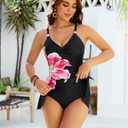 Blooming Jelly Womens One Piece Swimsuit Tummy Control Bathing Suit Gold Metal Tie Knot 2026 Swim Dress (Black, XXL)