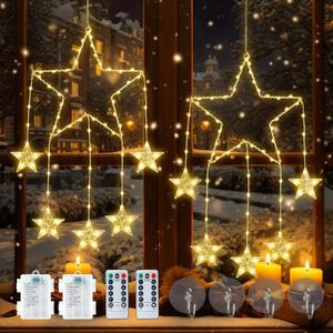 73LED Christmas Window Lights,2 Pack 12IN Star Fairy Lights with 8 Modes Timer,Hanging Silhouette Twinkle Light for Wall,Bedroom,Indoor Outdoor,Party,Xmas,Holiday Decorations,Warm White