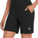 baleaf Bermuda Shorts for Women High Waisted 7'' Athletic Long Workout Running Shorts with 3 Pockets (Medium, Black)