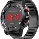 Men's Stainless Steel Watch, Fashion Business Design, Big Face Black Dual Movement, 3ATM Waterproof, with Date, Day, Alarm, LED Display