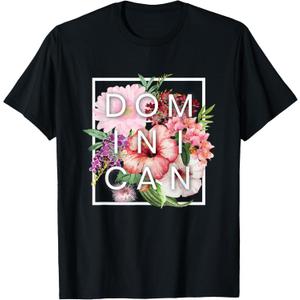 Flowers of Dominican Republic Word Art - Dominican Pride T-Shirt, Black, Medium)