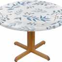 Floral Leaf Round Tablecloth Watercolor Blue Dusty Leaves Fern Greenery Herbs Plants Table Cover Table Cloth For Indoor Dining, Outdoor Picnic Parties, Camping ,Fits For Table 40-44"