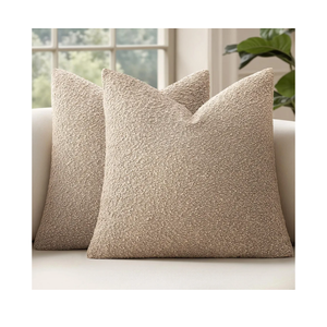 MIULEE 24x24 Decorative Euro Sham Pillow Covers for Couch Bed Set of 2 Textured Boucle Neutral Throw Pillow Covers Taupe Khaki Camel Accent Solid Pillowcases Sofa Living Room Home Decor 
