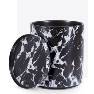 GJCR products 10 Inch Round Ceramic Planter with Tray, Black Marble Finish, Indoor Plant Pot with Drainage Mesh and Scratch Pad