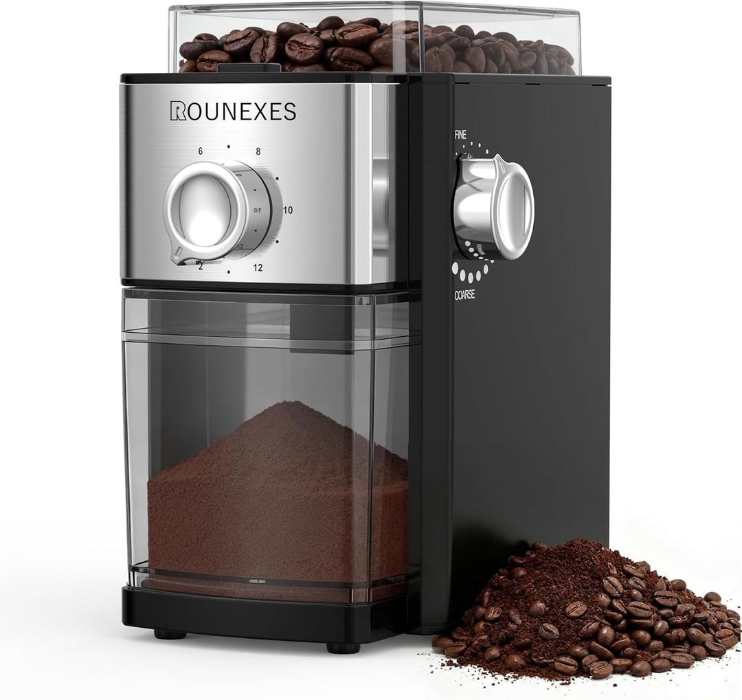 Rounexes Burr Coffee Grinder Electric, Coffee Beans Grinder for Home Use, Burr Mill Grinder with 17 Precision Settings– for Espresso, Pour Over & Cold Brew
