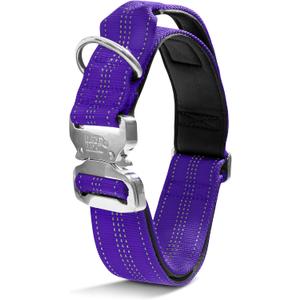 Black Rhino - Tactical Dog Collar Ultra-Soft Neoprene Padded Dog Collars for Medium, Large, XL Dogs | Heavy Duty Metal Buckle | Padded Handle for Dog Training (Large, Purple)