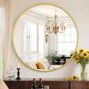 Sweetcrispy 30-inch Gold Round Wall Mirror, Circle Bathroom Mirrors with Metal Frame, Wall-Mounted Mirrors for Living Room, Bathroom, Entryway