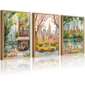 SYYANKK Watercolor New York City Wall Art NYC Canvas Wall Decor NYC Painting New York Landmarks Poster Travel Wall Art Central Park Artwork for Bedroom Living Room 12x16 Inch Unframed Set of 3
