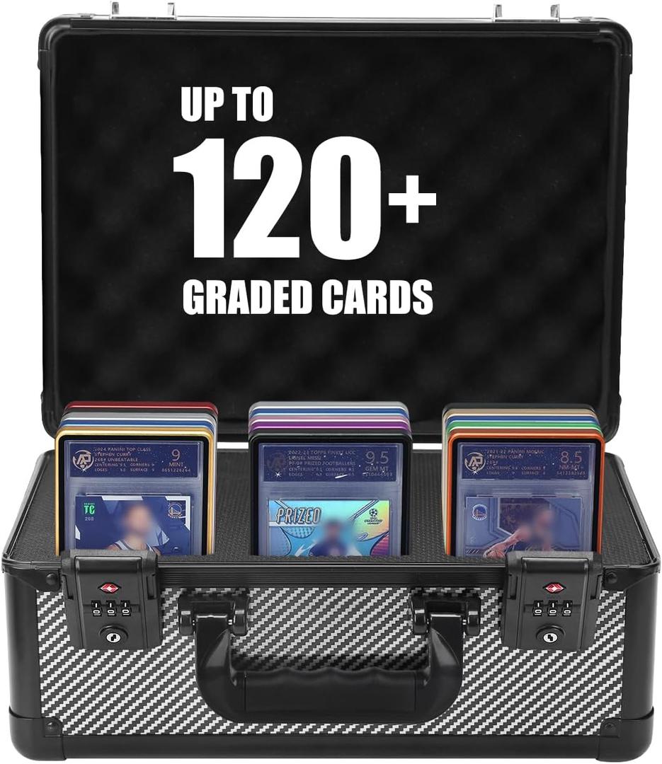 ZINHO Graded Card Case Upgraded Sports Card Storage Box Waterproof Trading Card Holder, Compatible with PSA BGS CSG FGS Up to 120+ Cards with TSA Approved Locks (Black)