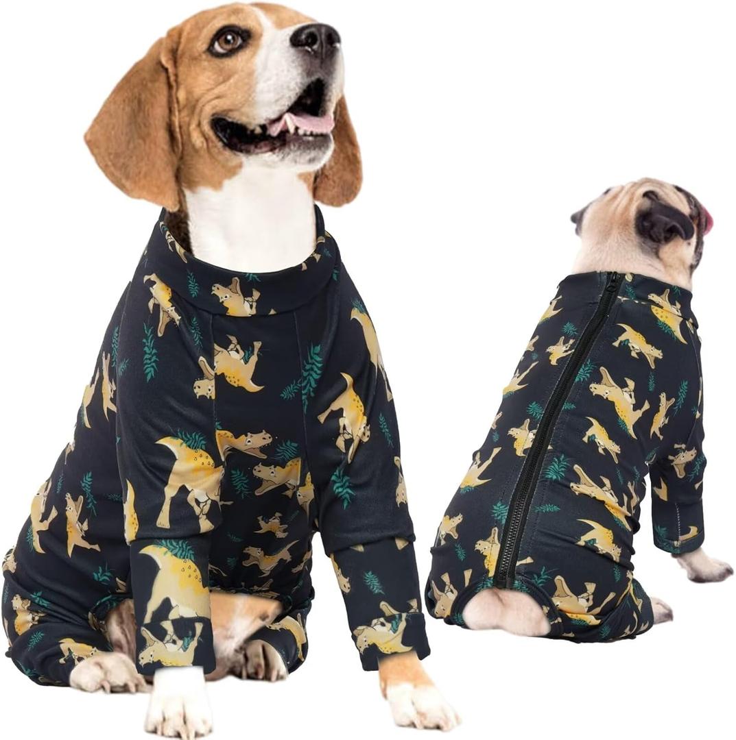 IDOMIK Dog Pajamas,Soft Dog Pjs Clothes with Zipper,Breathble Dog Shirts for Boys Girls,Dog Apparel Shirt Onesie,Dog Recovery Suit for Small Medium Large Dogs,Dog Anxiety Relief Onesies Darkgray,XS (XS(Chest circumference:14.57"))