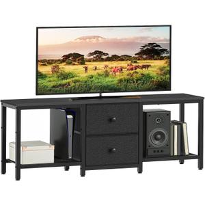 YATINEY TV Stand for TVs up to 55", Entertainment Center with 2 Fabric Drawer, Media Console with Shelves, Television Stands for Living Room, Bedroom, Black DS02BB
