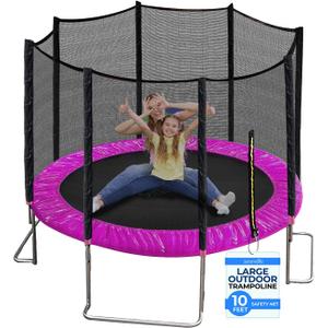 SereneLife 10ft Outdoor Trampoline with Safety Net Enclosure - Large Backyard Trampoline for Kids, Teens & Adults, Weather-Resistant Jumping Mat, Sturdy Frame, Perfect for Family Fun, 120"x120"x100.8"