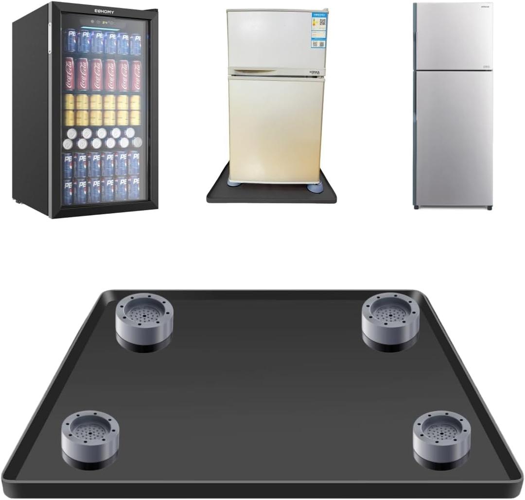 Mini Fridge Square Silicone Mat with 0.6" Raised Edges, 20" Mini Fridge Drip Tray With 4 Base Raisers, Mini Refrigerator Carpets Floor Protector (Small Black)