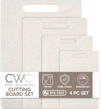 COOK WITH COLOR Non-Slip Cutting Board Set Kitchen Essentials with Easy Grip Handle for Meat, Veggies, and Fruits, 4 Cutting Boards, Beige