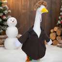 Aliceset Christmas Home Bandits Porch Goose Outfit Set Funny Movie Porch Goose Costume Include Coat Brown Afro Wig and Spider for 23'' Statue Patio Garden Decoration