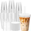 100 Pack 16 oz Disposable Cups with Lids and Straws, Plastic Coffee Cups Iced Smoothie Cup with Lids and Paper Lid Liners for Cold Drink, Smoothies and Leak-Proof, BPA-Free