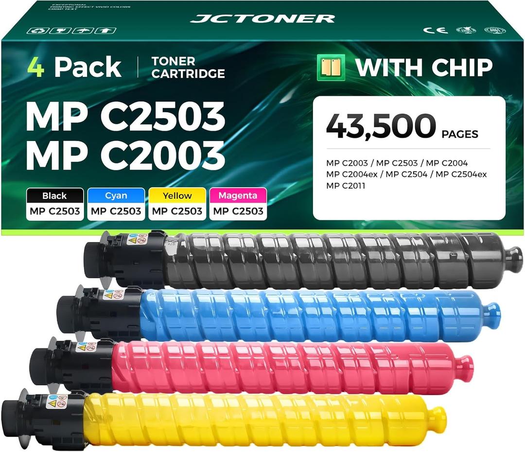 MP C2503 C2003 Toner Cartridge High Yield 4-Pack Set Replacement for Ricoh 841918 841921 841920 841919 Toner Compatible with Ricoh Aficio C2003 C2503 C2004 C2504 C2004ex C2504ex Laser Printer Ink