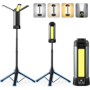 Rechargeable Camping Light with Stand 54" 3 LED Lamp Heads Detachable Tripod, 6000mAh 2000 Lumen Dimmable, Magnetic Emergency Flashlight, Outdoor Indoor Jobsite Workshop,Portable Cordless