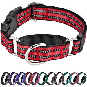 Hikiko Martingale Dog Collars Reflective Nylon Dog Collar with Quick Release Buckle Adjustable Training No Slip Dog Collar (Large, Red)