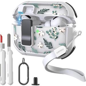WENEW Case for AirPods Pro & Pro 2 Case Cover Secure Lock Automatic Snap Switch Clip Cleaner Kit Lanyard Women Stylish Leaf Full Body Hard Shell Front LED Visible (Green Leaves, AirPods Pro & Pro 2) WENEW Case for AirPods Pro & Pro 2 Case Cover Secure Lock Automatic Snap Switch Clip Cleaner Kit Lanyard Women Stylish Leaf Full Body Hard Shell Front LED Visible (Green Leaves, AirPods Pro & Pro 2)