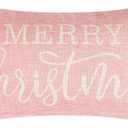 TRENDIN Christmas Decor Throw Pillow Cover 12x20 Merry Christmas Decoration Lumbar Linen Cushion Cover Couch Pillow Case for Sofa Home and Car Pink PL1078TR