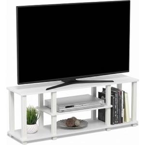 Furinno Turn-S-Tube 3-Tier Toolless Assembly TV Stand, White, 3-Tier for 50"TV, Square Tube