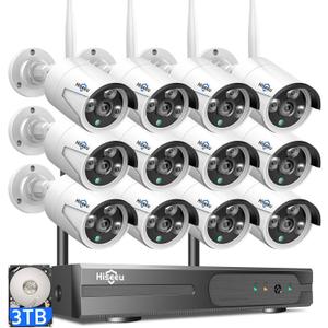 Hiseeu Home Security Camera System, 4K NVR Kit, Wired Plug-in Powered 12Pcs 5MP CCTV Security Camera System for Outdoor, Night Vision, IP66, Motion Detection, 3TB HDD, 2.4G/5G Wireless Pro WiFi