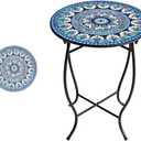 Metal Round Side Table,14 Outdoor Side Tables,Weather Resistant Patio Accent Table for Livingroom Patio Balcony Yard Porch Garden Use, Easy Assemble (Dark Blue)