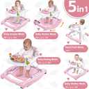 Foldable Baby 5-in-1 Activity Walker - Rocker, Activity Center, Bouncer, Seat Walker, Push Walker - Adjustable Speed Rear Wheels and Height Toys Ages 6-18 Months(Pink)