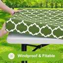 Smiry Rectangle Picnic Table Cover, Waterproof Elastic Fitted Camping Tablecloths for 8 Foot Tables, Wipeable Flannel Backed Vinyl Tablecloth Protector for Indoor, Outdoor (Green, 30x96 Inches)
