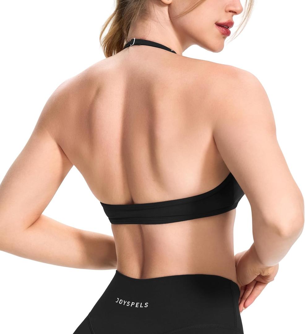 JOYSPELS Halter Sports Bras for Women Open Back Workout Bras Padded Yoga Bra Gym Tops, Medium