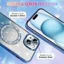 Bonoma Compatible with iPhone 15 Case Support for MagSafe, Plating Diamond Glitter Magnetic 2* Screen Protector Camera Protection Back Cover for Girls Women -Blue