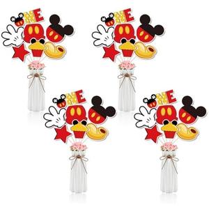 BAOOOFUL Red Mouse 1st Birthday Table Centerpieces Toppers for Kids,Red Mouse Theme Centerpiece Sticks for One Year Old Birthday Party Supplies 1st Birthday Party Decorations (28 Pcs)
