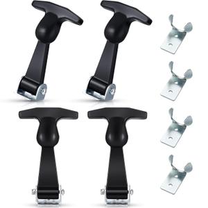 Mudder 4 Pieces Elastic Stainless Steel Rubber Hood Catch Flexible T-handle Hasp Rubber Flexible Draw Latches with Brackets for Vehicle Engine, Hood