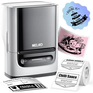 Nelko Label Maker Machine with Tape, PM220 Bluetooth Label Printer, 2 Inch Portable Thermal Printer for Small Business, Address, Logo, Clothing, Sticker Printer for iOS, Android & PC, White
