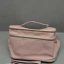 HBlife Extra Large Double Layer Travel Makeup Bag Portable Leather Cosmetic Bag Make Up Bag Makeup Case Organizer Toiletry Bag for Women Girls with Handle, Removable Divider and Shoulder Strap(Pink)
