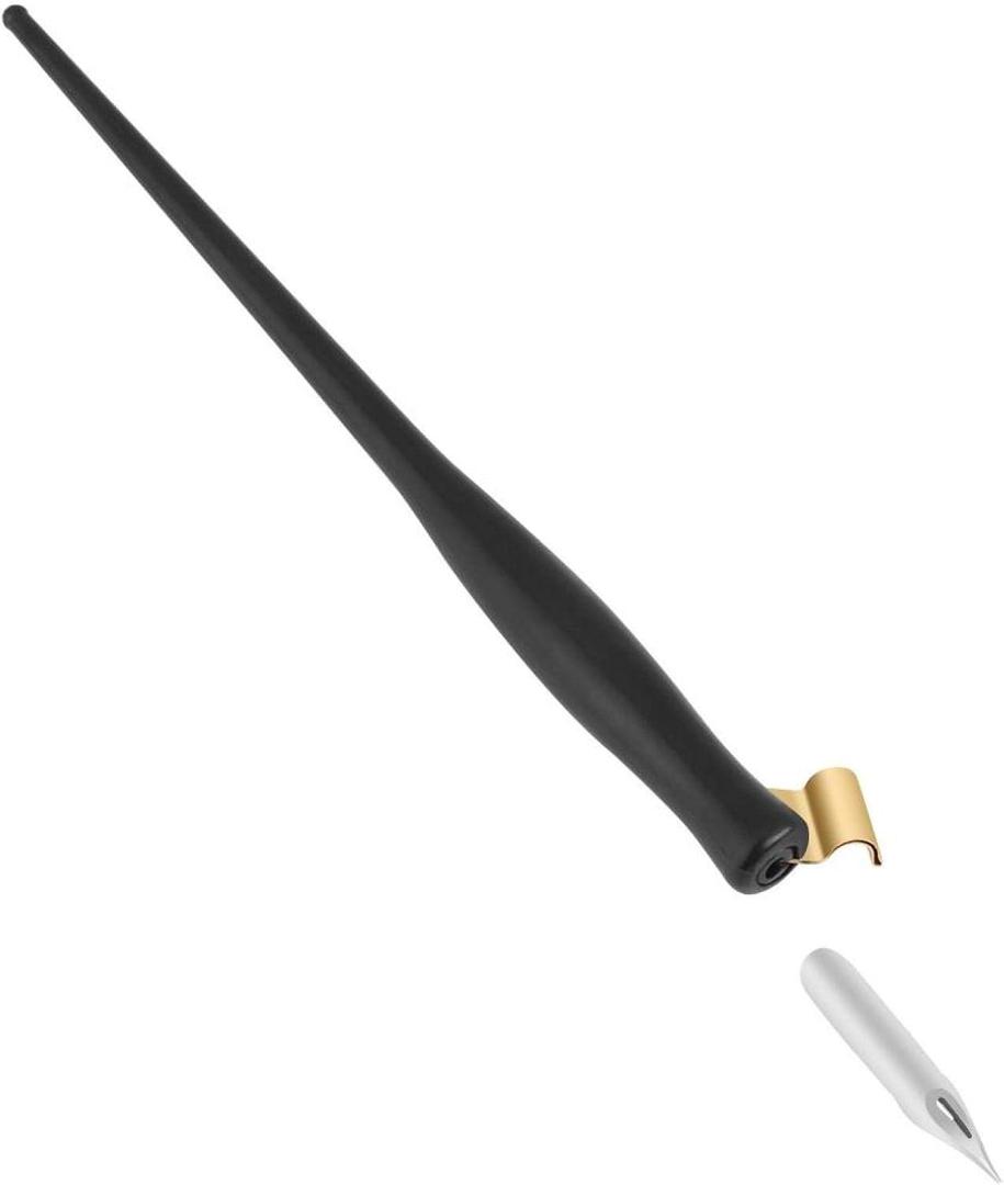 Calligraphy Pen Nib Holder, English Oblique Calligraphy Dip Pen Comic Dip Speedball Plastic Pen Nib Holder with Removable Metal Flange Black