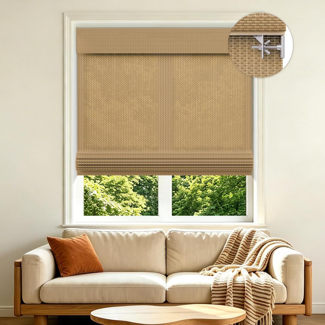Allesin zen No Drill Cordless Bamboo Roman Shades, Light Filtering 33" W x 64" H, Brown
