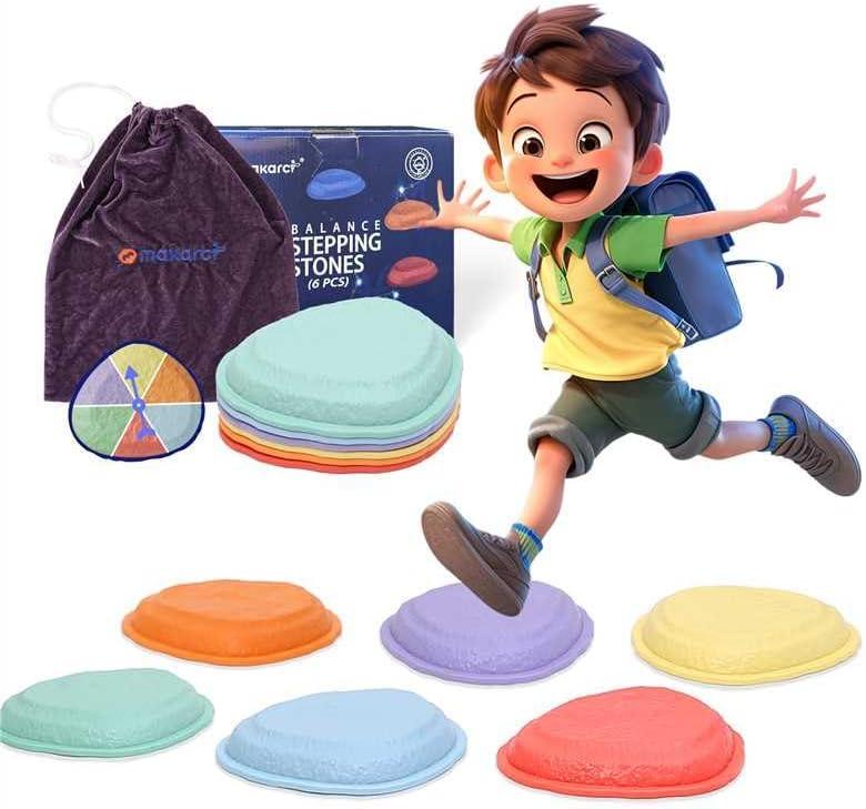 makarci Stepping Stones for Kids,6pcs Toddler Sensory Toys Kids Coordination & Motor Skills Play Indoor and Outdoor, Durable and Nonslip Rubber Rim Balance Stones for Kids Aged 3+, Obstacle Course