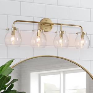 KSANA Gold Bathroom Vanity Light Fixtures 4-Light Wall Sconce Seeded Glass Wall Lights Over Mirror