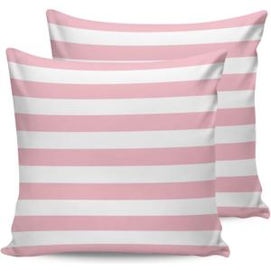 ALAGEO Outdoor Waterproof Pillow Covers for Patio Furniture Pink and White Stripes Decorative Throw Pillow Cover Solid Striped Pillowcases Set of 2 Cushion Case for Sofa Couch Chair 18 x 18 in