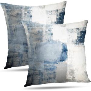 Set of 2 Blue and Grey Art Artwork Contemporary Decorative Gray Home Decorative Throw Pillows Covers Cushion Cover for Bedroom Sofa Living Room 18X18 Inches