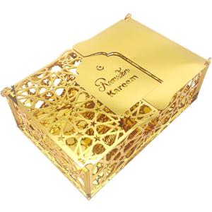 Ramadan Tray Eid Mubarak Serving Tray Hollow Acrylic Mirror Tray Fruit Plate Tableware Dessert Star Platters Candy Dish Storage Container DIY Display Holder Ramadan Islam Kareem Party Decor