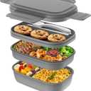 Bento Box Adult Lunch Box,3 Stackable Bento Lunch Containers for Adults/Kids, Modern Minimalist Design Bento Box with Utensil Set, Leak-Proof Lunchbox for Dining Out, Work, Picnic, School (Gray)